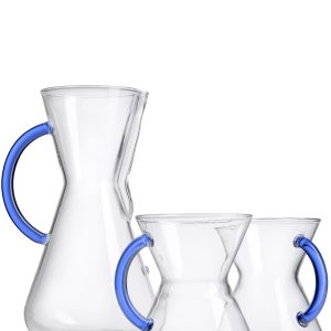 Three Cup Sapphire Glass Handle Set